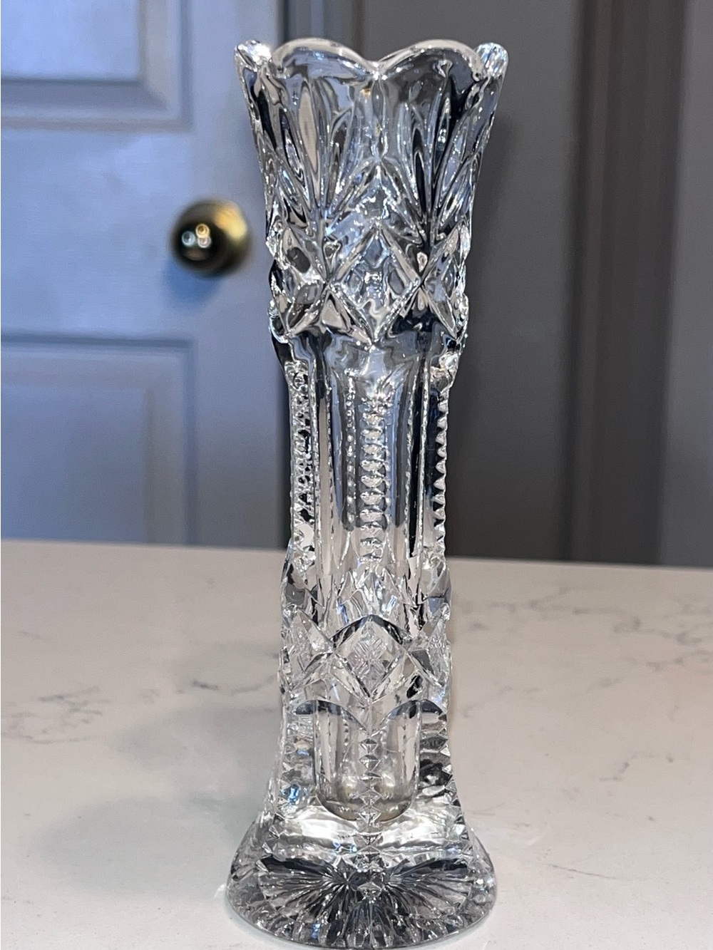 Antique 1920’s American Brilliant Period (ABP) crystal stem vase 5-3/4”